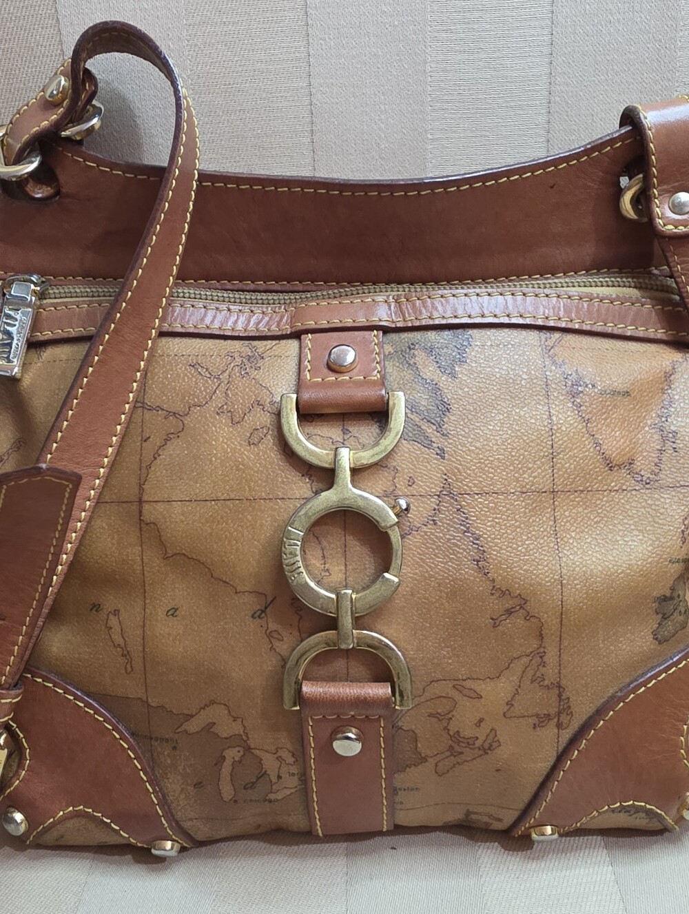 GENUINE ALVIERO MARTINI 1A CLASSE GEO CLASSIC MAP PRINT CROSSBODY SATCHEL PURSE - Picture 9 of 11